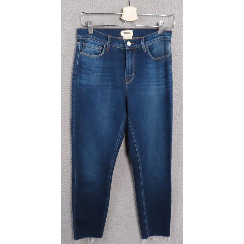 L'agence Jeans 26 El Matador Slim Mince Denim High Rise Raw Hem Blue Stretch NEW